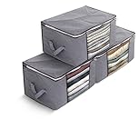 Delka 90L Storage Bags with Lids, Large Storage Boxes with lids, Storage Unit for Clothes, Duvets, Blankets, Toys, Pack of 3 Foldable Organizers with Reinforced Handles and Clear Window - Grey