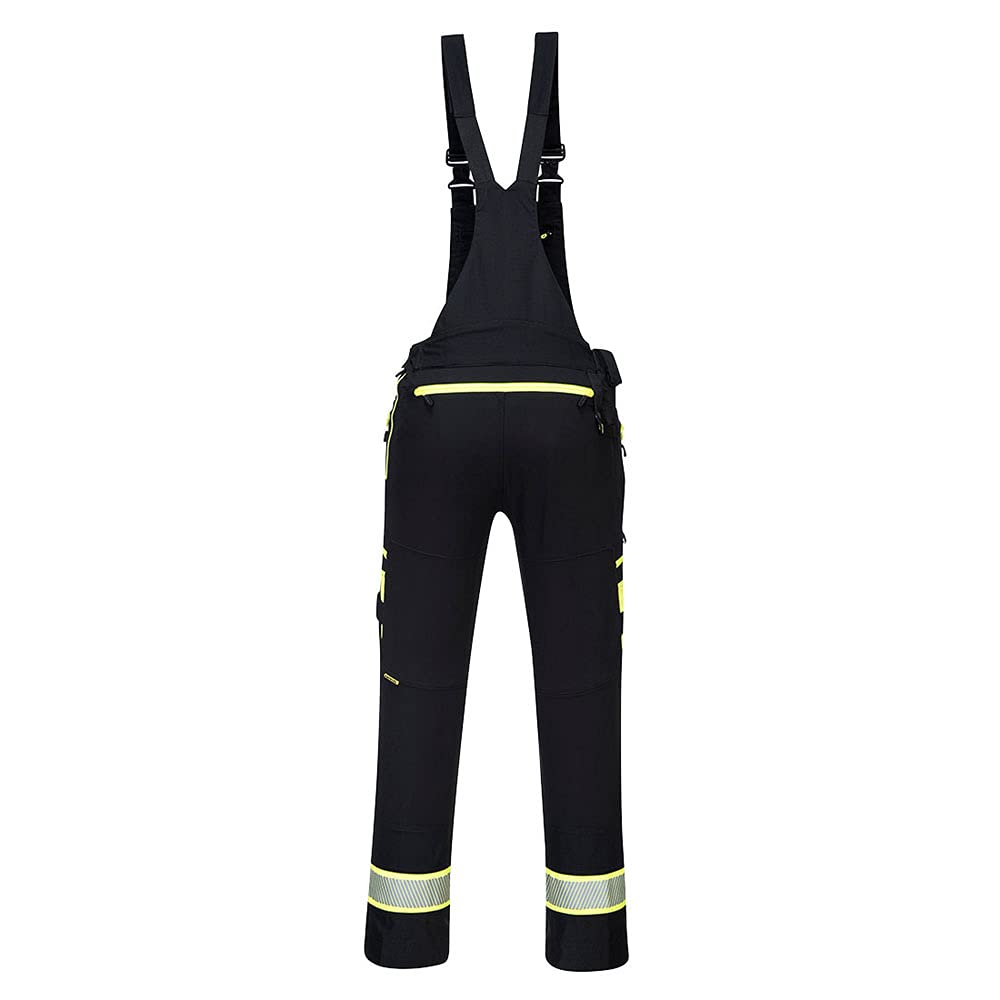 Portwest DX441 Salopette DX4 per Uomo Tessuto Stretch 4 Vie 14 Tasche Ampie | Nero, L, UPF 40+, EN 14404 Tipo 2 Livello 0, Chiusura a Bottone e Zip, Stampa Riflettente, Taschino Sul Petto, Poliestere