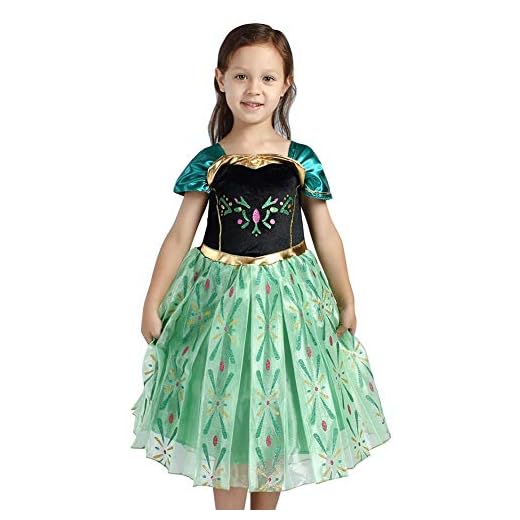 IWEMEK Disfraz de Princesa Anna Vestido Frozen Niñas Reina de Hielo Cosplay Tutu Tul Maxi Vestido Carnaval Traje Halloween Navidad Ceremonia Cumpleaños Fiesta Theme Fancy Dress Costume Verde 7-8 Años