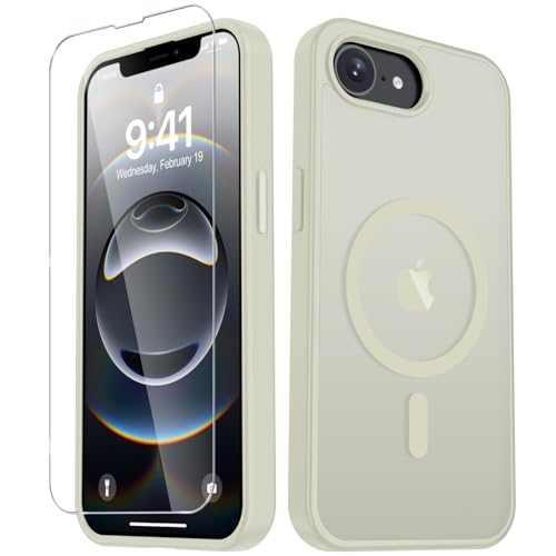 Image of YENAPOON for iPhone 17e Case, iPhone 16e Case, Matte Magnetic Phone Cover [with 1 Screen Protector] [Support for MagSafe] [Shockproof Military Grade Protection] Translucent Frosted Back, Cream White