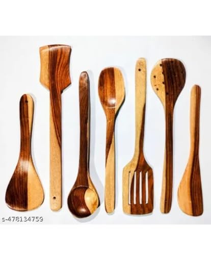 Image of Pack of 10 Umda Handicraft Wooden Multipurpose Kitchen Tools Set ? Durable Wood Cooking |SL 3