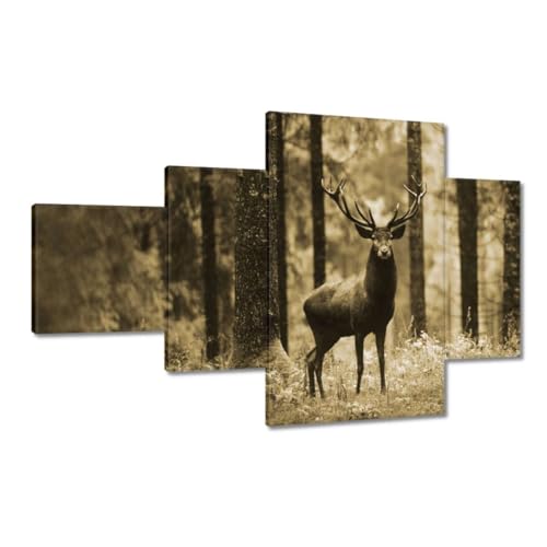 Tableau cerf dans la forêt sépia 130x80 cm pour salon cocooning