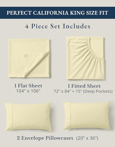 Image of LANE LINEN California King Bed Sheets 100% Organic Cotton Soft - Vanilla | Cal King Sheets In Pure Long-Staple Organic Cotton - Breathable For Year-Round Sleep, Best-Value Organic Cotton