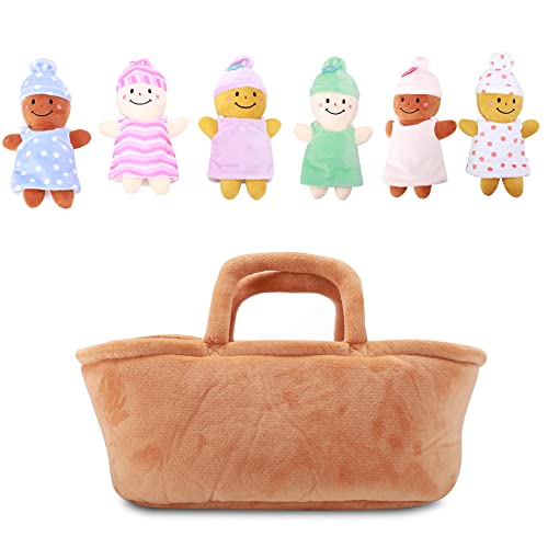 Qpewep Basket Plush Baby Dolls Soft Multicultural Sensory Babies Toy Set 6 Piece Interchangeable Clothes Stuffed Plush Figures For All Ages Easter Gift #TOP3