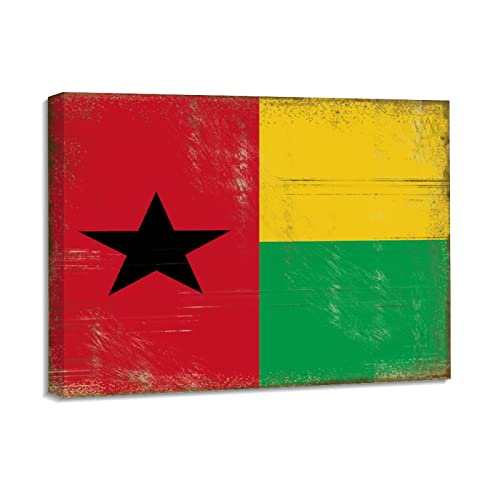 Guinée-Bissau - Impression sur toile - Drapeau de la Guinée-Bissau - Peinture à l'huile sur toile encadrée en bois - Pour la maison, le bureau, l'école - Décoration 40 x 50 cm