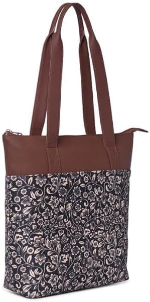 Women’s Printed Jute & Vegan Leather Tote Bag – Handcrafted Shoulder Handbag, Spacious Everyday Work Bag for Office, Travel & Daily Use