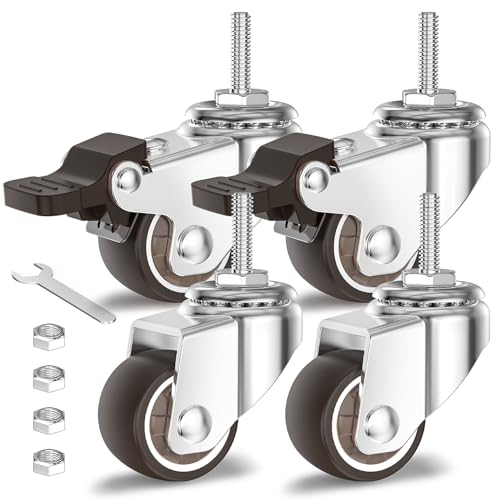 HOLKIE Castor Wheels 25mm Castors for Furniture Casters Set of 4 Stem Caster Wheels for Trolley M6-1 x 20mm (Stem Diameter 6mm, Stem Length 20mm) Total Capacity 40KG (2 with Brakes and 2 without)