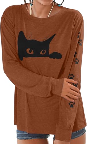 Image of JINTING Cat Shirts for Women - Loose Fit Lightweight Long Sleeve Graphic Autumn Outfits Printed Blouse Casual Tops
