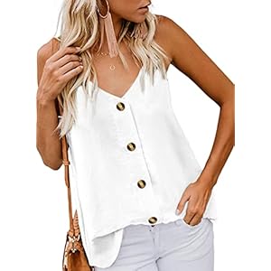 BLENCOT-Womens-Button-Down-V-Neck-Strappy-Tank-Tops-Loose-Casual-Sleeveless-Shirts-Blouses BLENCOT Tank Tops for Women Button-up V Neck Summer Casual Sleeveless Shirts Spaghetti Strap Dressy Tops White S