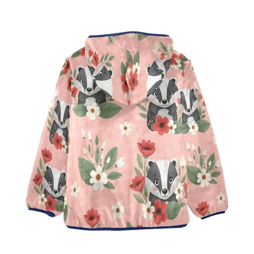 Cute Badgers Among Flowers Pattern Toddler Fleece Jacket Girl Boys Hooded Fleece Jacket Coat2