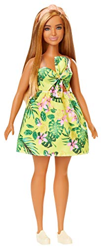 Fashionista Muñeca Rubia Bronceada con Vestido de Estampado Tropical
