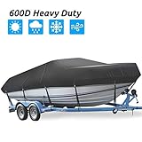 Trailerable Boat Cover, 600D Heavy Duty Waterproof Boat Cover, 17-19ft UV Resistant Marine Grade Outboard Cover Compatible for Bass Boat, Fits Bayliner Tri-Hull V-Hull Fishing Runabout Boat, Black
