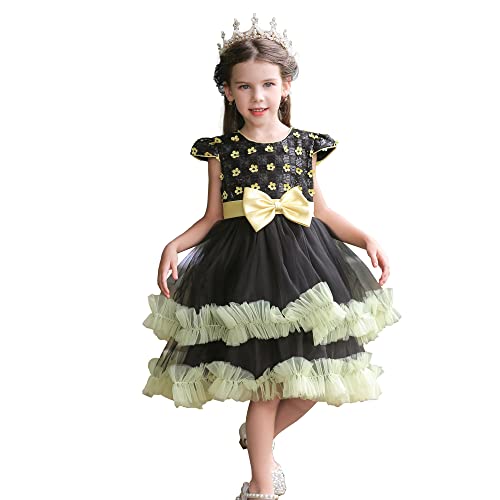 Jupe tutu et robe de princesse noire d'Halloween pour fille de 4-5 ans sans démangeaison