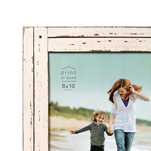 Prinz Homestead 8X10 Distressed Wood Picture Frame, Antique White, Tabletop Or Wall Mount #TOP2