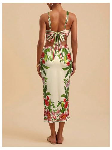 Image of Floerns Women's Tropical Bow Tie Back Long Dress Sleeveless Maxi Dress | Hawaiian Resort Wear, Coastal Vacation, Beach Wedding Guest, Side Slit, Spring Break Outfits