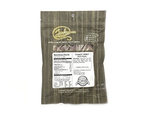 Jerky.com's Black Pepper Turkey Jerky - 3 Pack - Made From Whole Muscle Turkey Breast - Low In Sugar, No Added Preservatives, No Added Nitrates And No Added Msg - 7.5 Total Oz. #TOP1