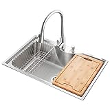 HomeLava Fregaderos para Cocina 304 Acero Inoxidable Fregadero de Un Seno con Tabla de Cortar (77 x 47.5 x 21 cm)