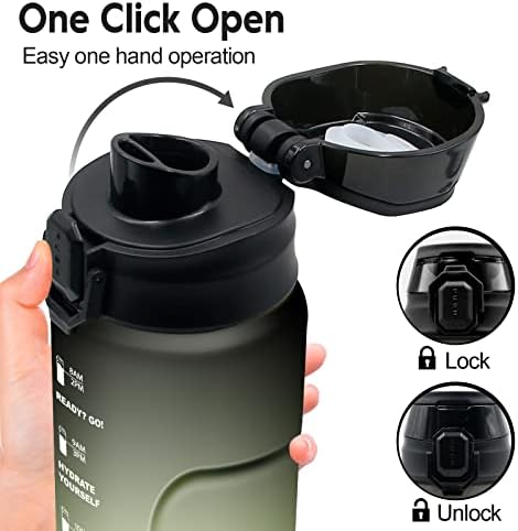 Invool Water Bottle 1L, Sports Water Bottle with Motivational Time Marker & Straw, BPA Free, Leakproof, Tritan Plastic Drink Bottle for Outdoor, Cycling, Gym, School & Office (Black Yellow)