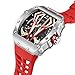 ASOROCK WATCHES | Silver/red Motorsport V2 | 44mm | Stainless Steel | tonneau Barrel Shape | Rubber Strap | Luminous Hands | Homage Mens Sports Automatic Watch