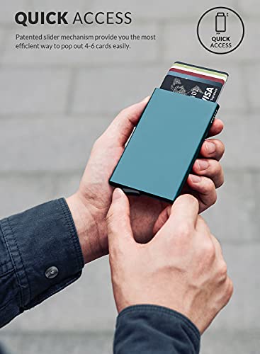 Image of VULKIT Men's or Women's Automatic Metal Credit Card Holder Pop Up Credit Card Holder RFID Blocking, Aw100 Emerald Green, S, RFID