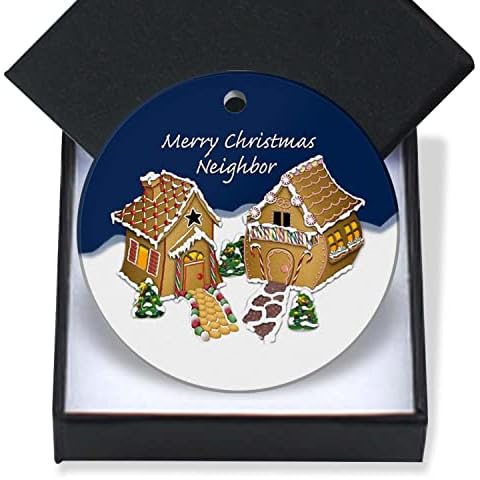 XIAGEANA Christmas Ornaments 2024-Gift for Neighbors Friendship Ornament Gingerbread House Keepsake Holiday Present Xmas Tree Decorations Ornament Flat Circle Ceramic Ornament 3In Cover