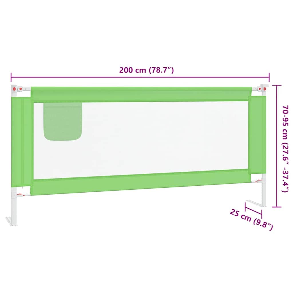 Kleinkind-Bettschutzgitter Grün 200x25 cm Stoff mit Verstellbarer Höhe, Rausfallschutz für Kinderbett, Absturzsicherung, Seitenschutz für Babysicherheit im Schlafzimmer und Reisebett