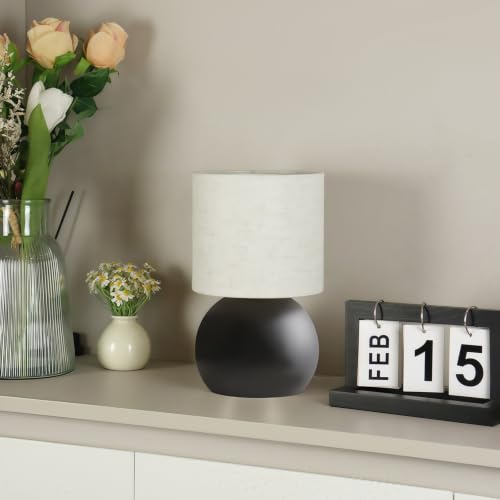 LHYueTong Modern Black Small Table Lamp with Cotton Linen Shade 6.26.210.4 inch LED Desk Light One-Button Switch for Bedroom Living Room Nightstand Includes Warm Light Bulb