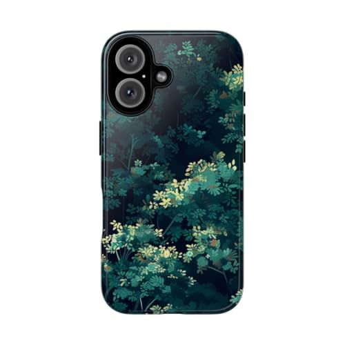 Coque rigide iPhone 16 motif feuillage vert foncé antichoc et anti-rayures