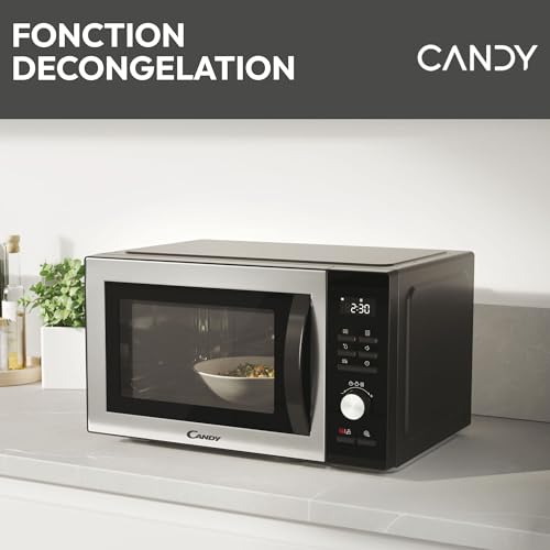 Candy Essenza CMWA32EDLB Four Micro-ondes 1000W 32L Digital, Fonction Décongélation et Nettoyage Auto, Cavité Inox, Plateau Tournant, 5 Niveaux de Puissance, 8 Menus Auto, Cuisson Express, Noir