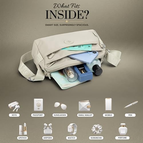 Image of Women's Crossbody Sling Bag, Water-Resistant Nylon Shoulder Handbag with Multiple Zipper Compartments, Lightweight Travel Purse, Shopping, Adjustable Strap Messenger Bag