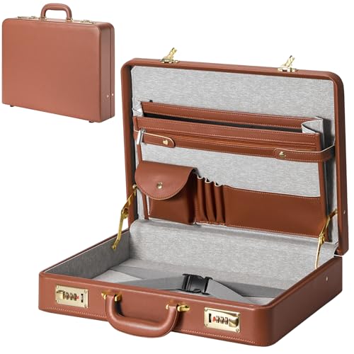 Briefcases for Men, Anti-Theft Dual Lock Briefcase with 16 Inch Laptop Compartment, Waterproof Faux Leather, Brief Cases Men with Multi File Organizer, Perfect for Office, Travel (Brown)