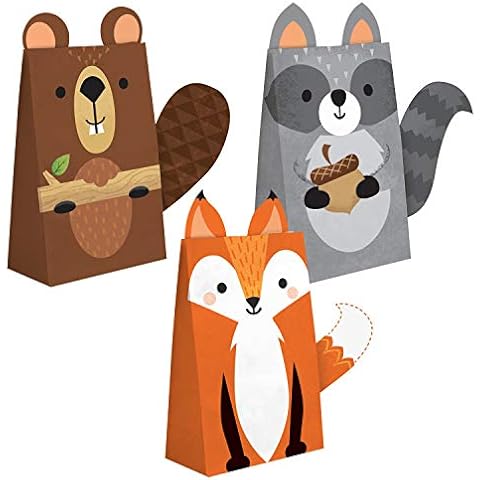 Creative Converting PC344417 Wild One Woodland Animals Shaped Paper Treats Bags-8 Pcs, Multicolor Cover