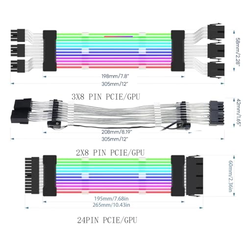 Cable de extensión ARGB de 24 pines para GPU con conector 5V3P y adaptador PCI-E de 8 pines 5