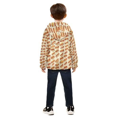 Cartoon Hot Dog Pattern Toddler Fleece Jacket Girl Boys Hooded Fleece Jacket Coat Warm Outwear Zip-up 3-10T4