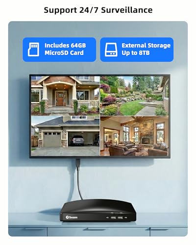 Swann Home Security Camera System,6 Cams H.265 Wired with Person Vehicle Detection, 2k 8CH Surveillance DVR Kit-Deterrent Red & Blue Lights, Color Night Vision,24/7 Recording,8468562KMQB - image 8