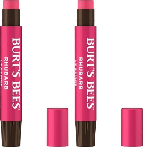 Burt's Bees 100% Natural Moisturizing Lip Shimmer, Rhubarb - 1 Tube (Pack of 2)