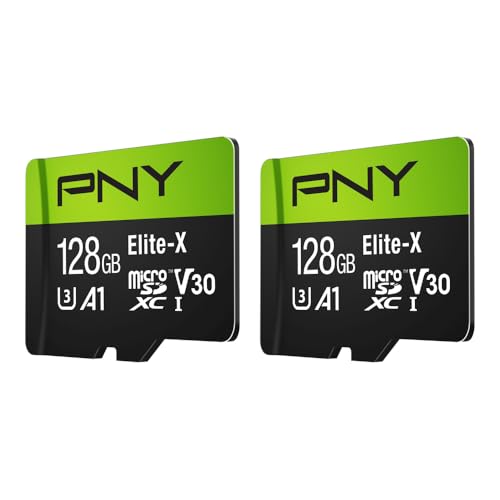 PNY 128GB Elite-X™ Class 10 U3 V30 A1 microSDXC Flash Memory Card - Up to 100MB/s Read, 4K UHD, Full HD, UHS-I, Smooth Content Capture, for Smartphones, Drones, Tablets, 2-Pack