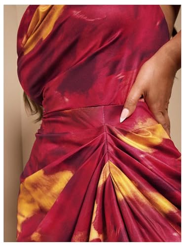 Image of WDIRARA Women's Plus Size Tie Dye Bodycon Long Dress Cowl Neck Sleeveless Ruched Split Cami Dresses