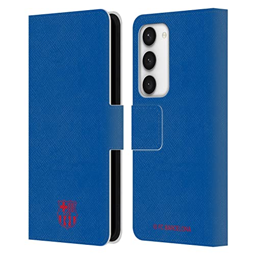 Carcasa de cuero Samsung S23 FC Barcelona con patrones de cresta y acabado premium azul