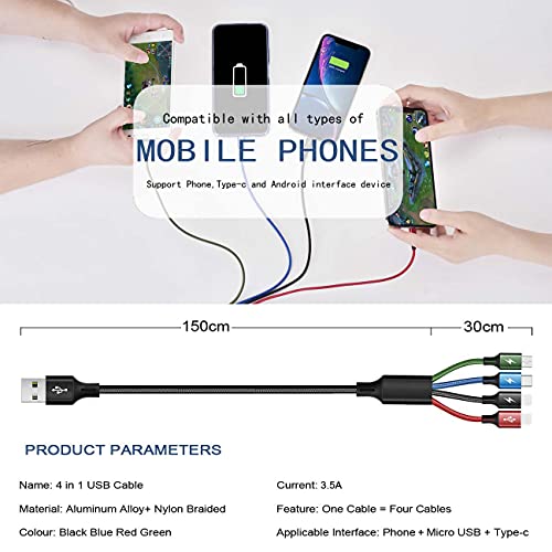 Multi Charging Cable Minlu [2Pack 6Ft] 4 In 1 Nylon Braided Multi Fast Charging Cord Multiple Charger Cable Usb Cable Adapter Ip/Type C/Micro Usb Port For Cell Phones Tablets Samsung Galaxy Ps & More #TOP4