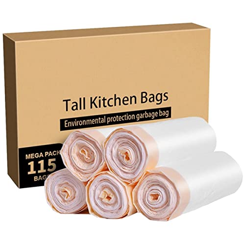 meidong Trash Bags, Garbage Bags 13 Gallon Large Tall Kitchen Drawstring Strong Bags For Trash Can Garbage Bin, 5 Rolls/115 Counts