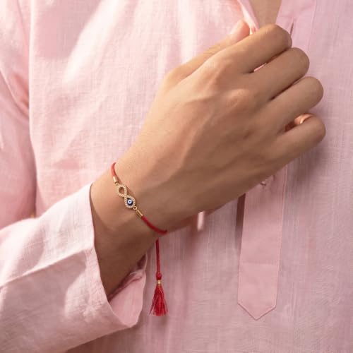 Image of PALMONAS Demifine 18K Gold Plated Evil Eye Rakhi for Brother - Waterproof & Anti-Tarnish Designer Rakhi for Men | Premium Raksha Bandhan Rakhee with Roli Chawal