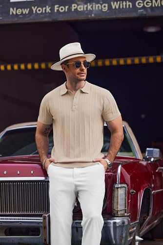 Image of COOFANDY Mens Knit Polo Shirts Short Sleeve Ribbed Textured Polo Shirt Lightweight Casual Golf Shirts Collared T Shirt