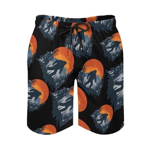 Bigfoot Scene Mens Swim Trunks Quick Dry Board Shorts Beach Swimwear Bathing Suits2