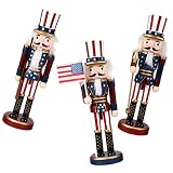 PRETYZOOM 3 Pcs Patriotic Nutcracker Puppet 10 Inch Wood Nutcracker Desk Topper 4th of July Party Ch