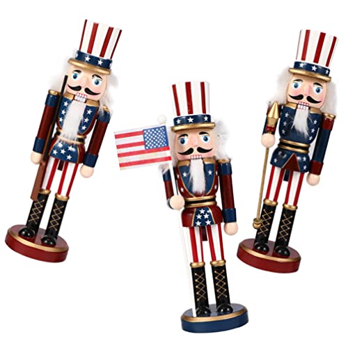 Pretyzoom 3 Pcs Patriotic Nutcracker Puppet 10 Inch Wood Nutcracker Desk Topper 4Th Of July Party Christmas Party Decorations #TOP12