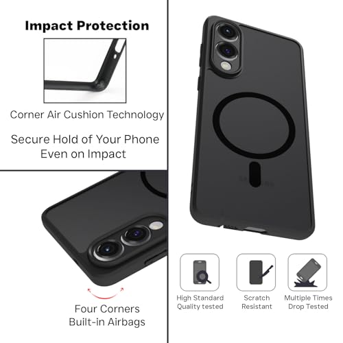 Image of RIGGEAR Shockproof Sleek Hybrid Armor Magnetic Back Cover Case Compatible with MagSafe Accessories for Samsung Galaxy S25 Edge (Smoke Black Matte PC with Black TPU Bumper)
