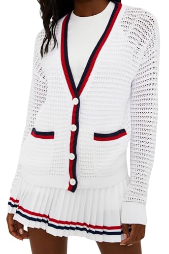 Image of LifeShe Women's Crochet Cardigan Sweaters Lightweight Knitted Long Sleeve Hollow Out Preppy Beach Cover Up White
