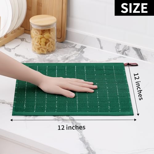 Image of Homaxy 100% Cotton Terry Kitchen Dish Cloths, 8 Pack, Dark Green
