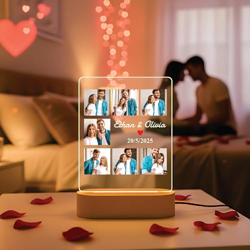 Image of Giftplease Customized Acrylic Photo Lamp for Valentine's Day Personalized LED Night Light with Couple Photo & Names | Romantic Gift for Husband, Wife, Boyfriend, or Girlfriend, Anniversary